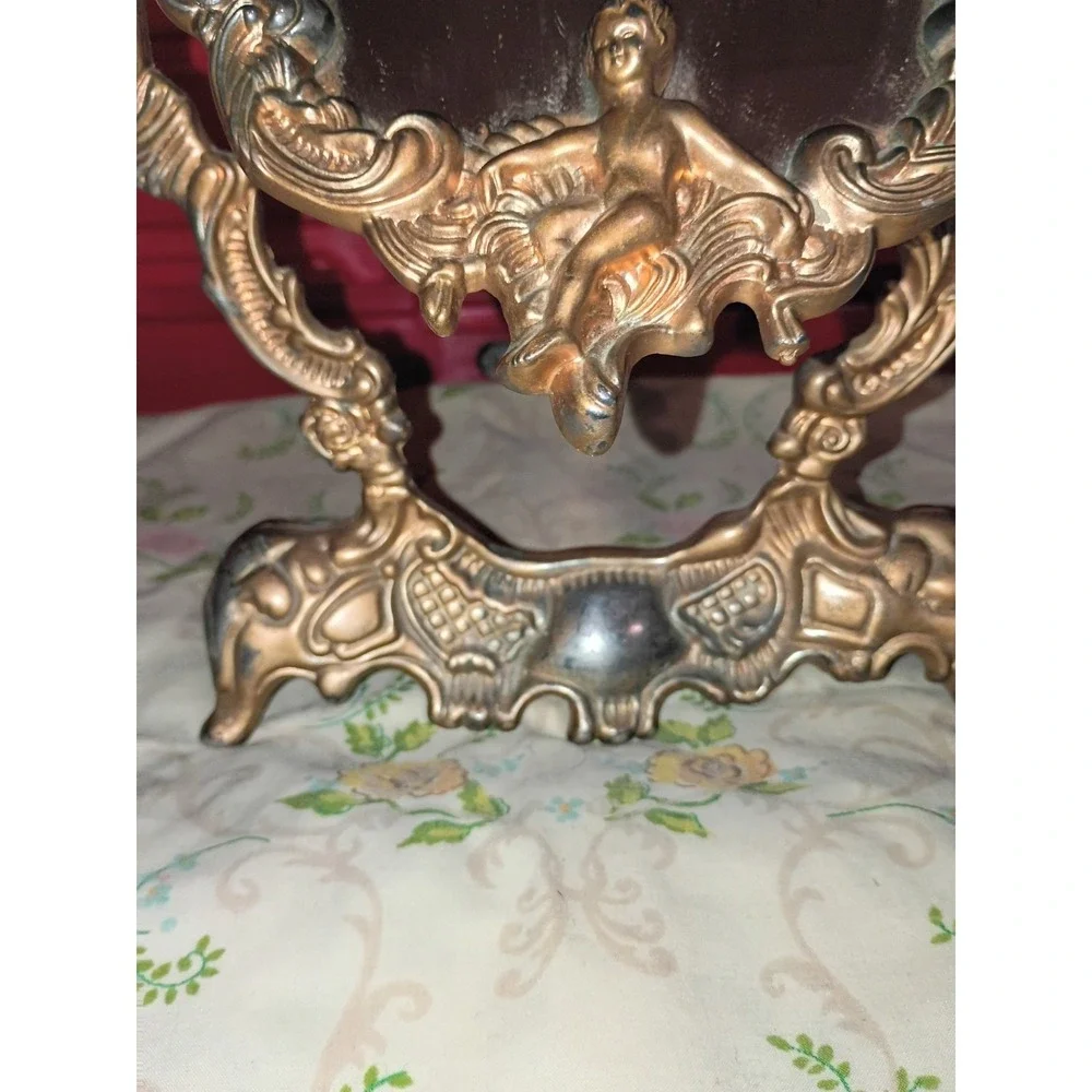 Vintage Silver Plated Cherub Countertop‎ Vanity Mirror